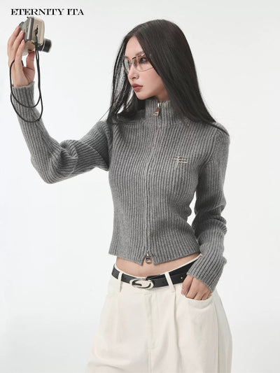 Two-Zip Cropped Zipped Sweater Korean Street Fashion Sweater By ETERNITY ITA Shop Online at OH Vault