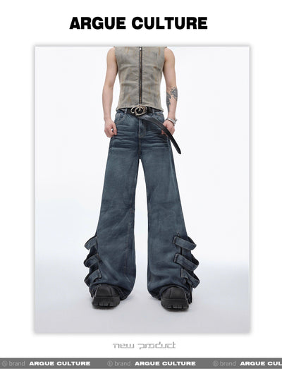 Distressed Strap Pleated Jeans Korean Street Fashion Jeans By Argue Culture Shop Online at OH Vault