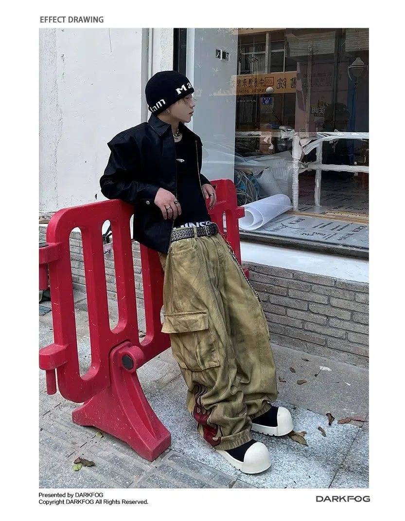 Dirty-Dyed Straight Baggy Cargo Pants Korean Street Fashion Pants By Dark Fog Shop Online at OH Vault