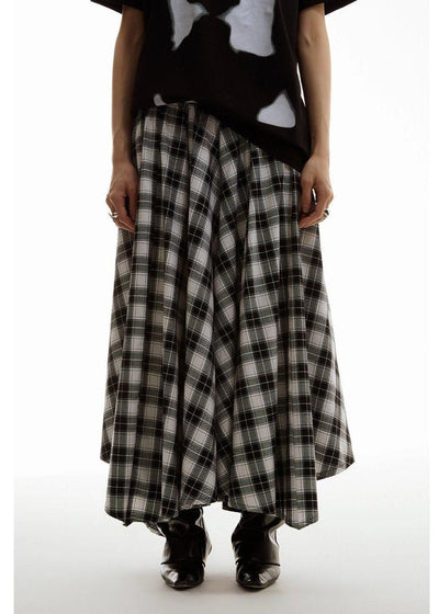 Flowy Plaid Pattern Long Skirt Korean Street Fashion Skirt By Funky Fun Shop Online at OH Vault