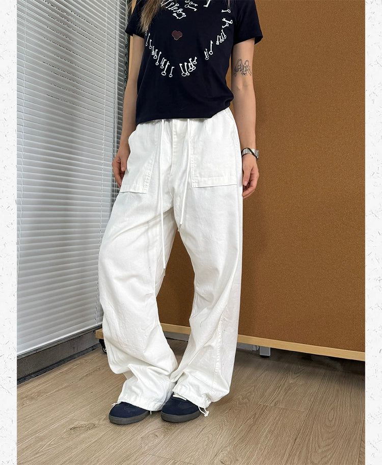 Elasticated Waist Drawcord Cargo Pants Korean Street Fashion Pants By Made Extreme Shop Online at OH Vault