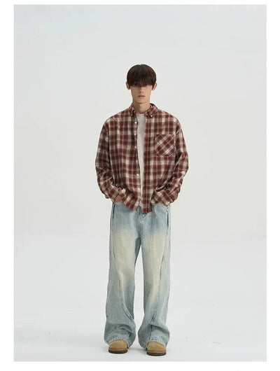 Wide Shoulder Plaid Flannel Shirt Korean Street Fashion Shirt By A PUEE Shop Online at OH Vault