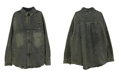 Faded & Distressed Denim Jacket Korean Street Fashion Jacket By 77Flight Shop Online at OH Vault