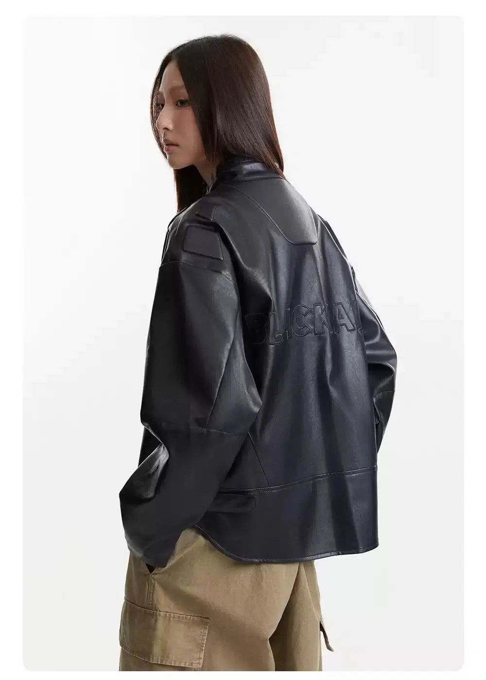 Embossed Logo PU Leather Jacket Korean Street Fashion Jacket By Made Extreme Shop Online at OH Vault