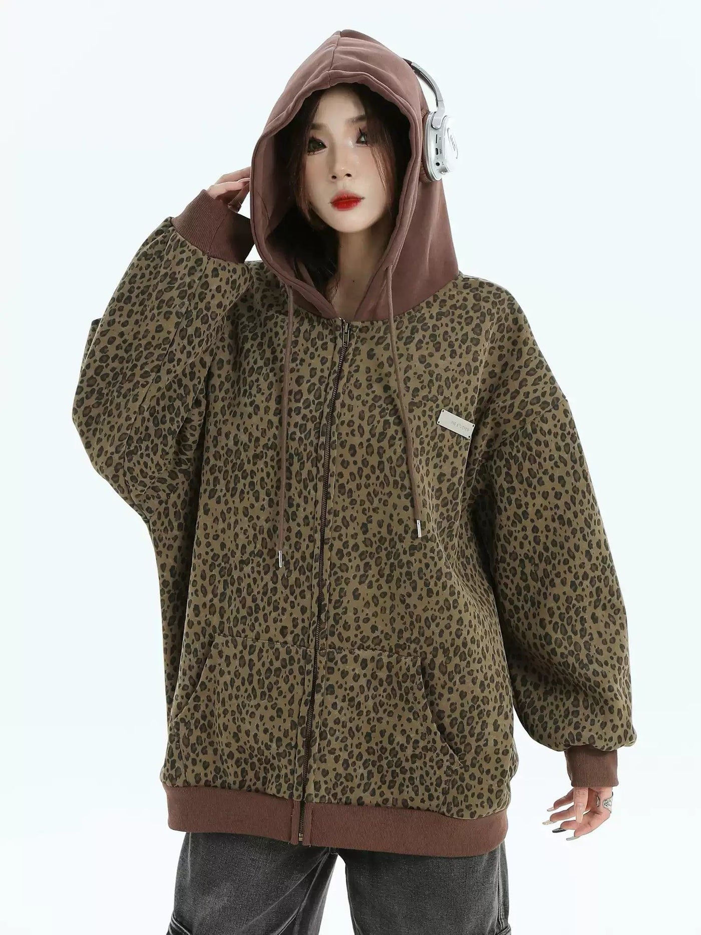 Animal Print Zipped Hoodie Korean Street Fashion Hoodie By INS Korea Shop Online at OH Vault