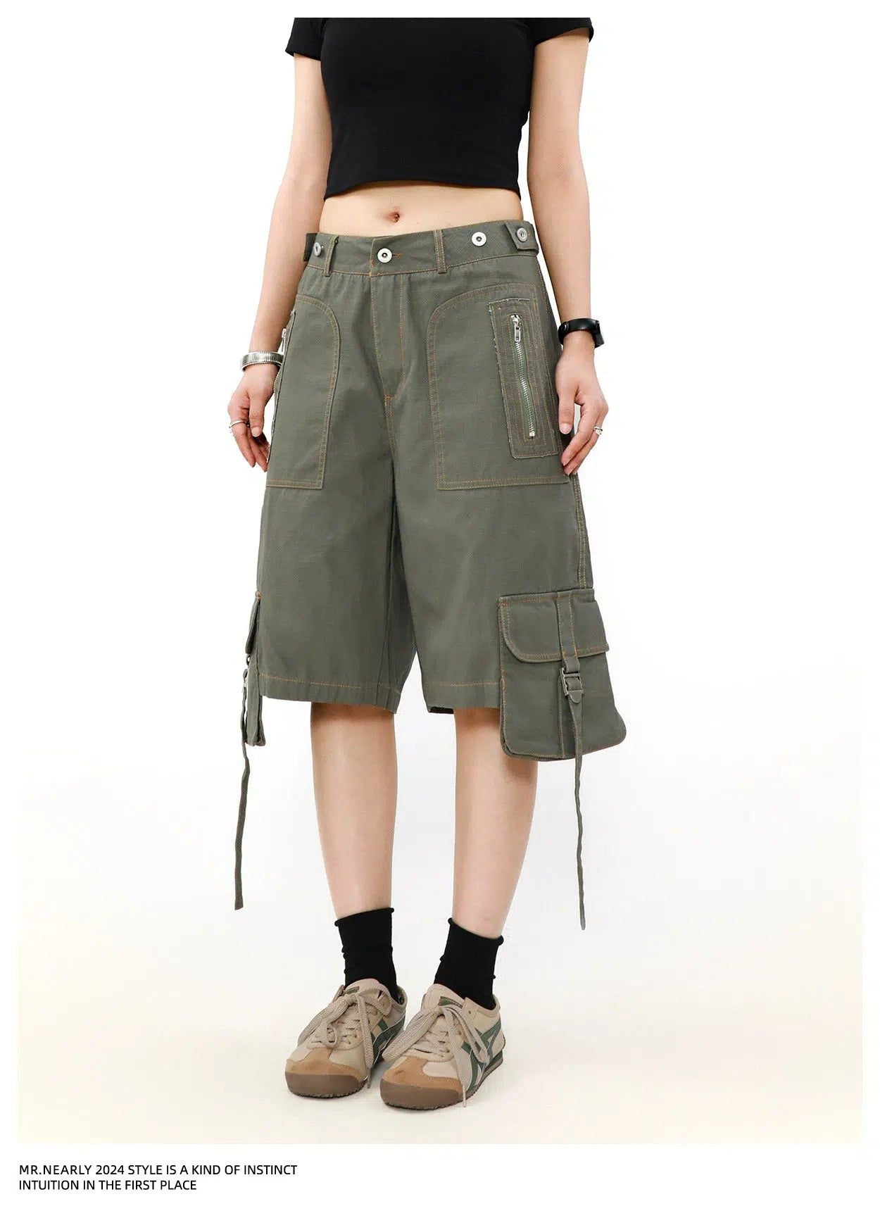 Buckled Strap Pocket Cargo Shorts Korean Street Fashion Shorts By Mr Nearly Shop Online at OH Vault