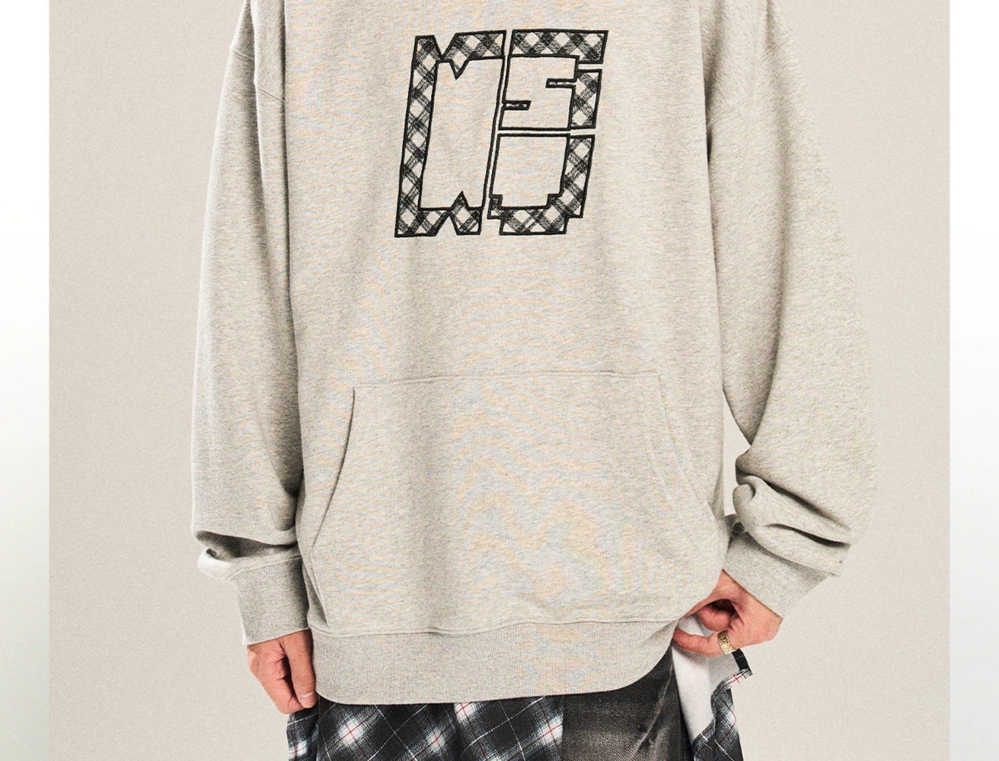 Plaid Logo Embroidery Hoodie Korean Street Fashion Hoodie By New Start Shop Online at OH Vault