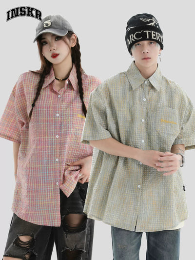 Micro Plaid Textured Shirt Korean Street Fashion Shirt By INS Korea Shop Online at OH Vault