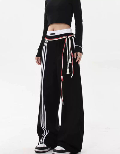 Lace-Up Three Bar Sports Pants Korean Street Fashion Pants By Blacklists Shop Online at OH Vault