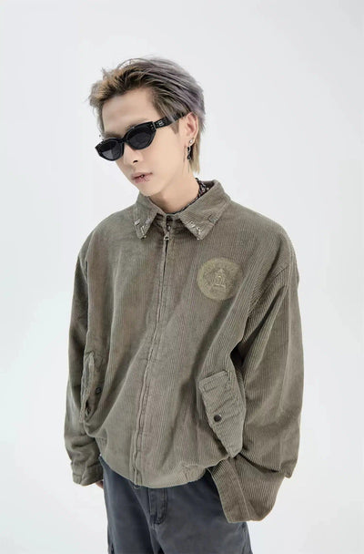 Embroidered Badge Metal Buttons Corduroy Jacket Korean Street Fashion Jacket By Ash Dark Shop Online at OH Vault