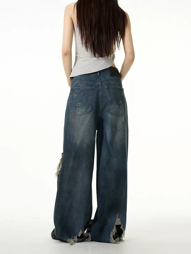 Distressed Cuts Detail Jeans Korean Street Fashion Jeans By 77Flight Shop Online at OH Vault