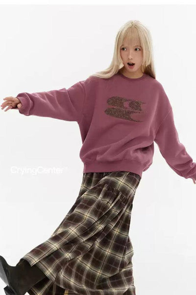 Thick Textured Logo Crewneck Korean Street Fashion Crewneck By Crying Center Shop Online at OH Vault