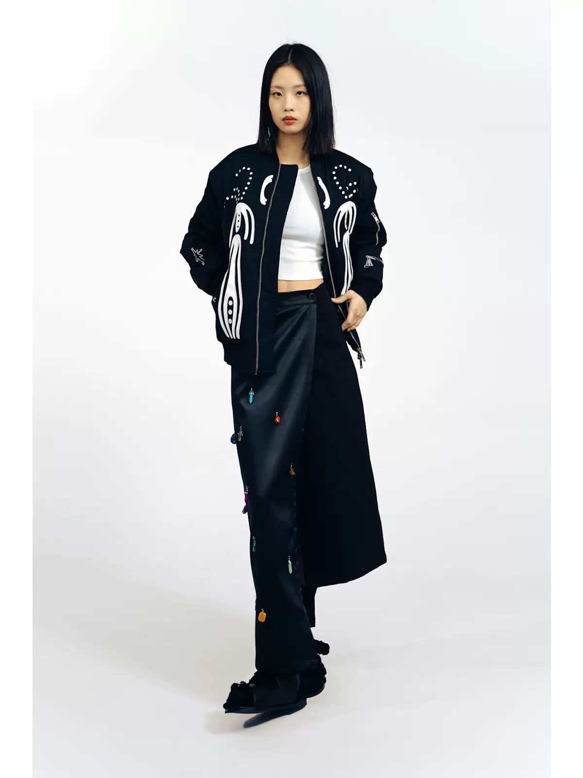 Semi-Gem Wrapped Long Skirt Korean Street Fashion Skirt By Apriority Shop Online at OH Vault