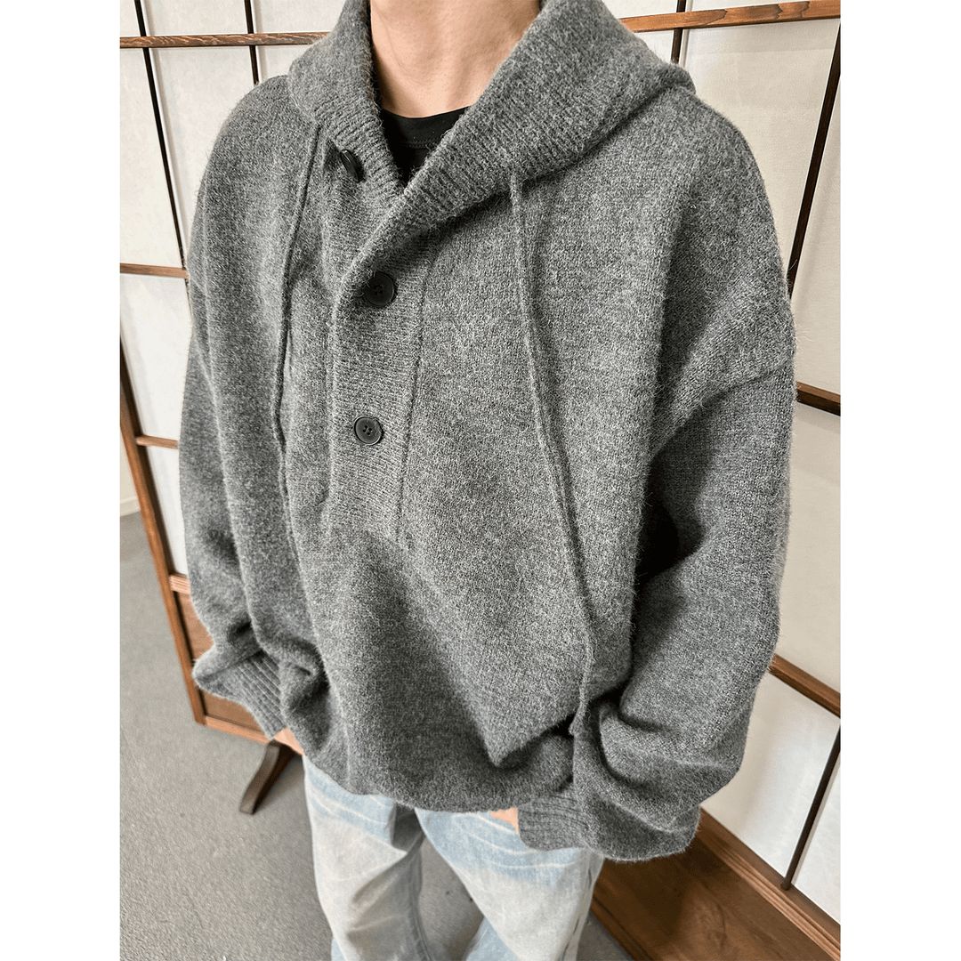 Cozy Half-Buttons Knitted Hoodie Korean Street Fashion Hoodie By Made Extreme Shop Online at OH Vault