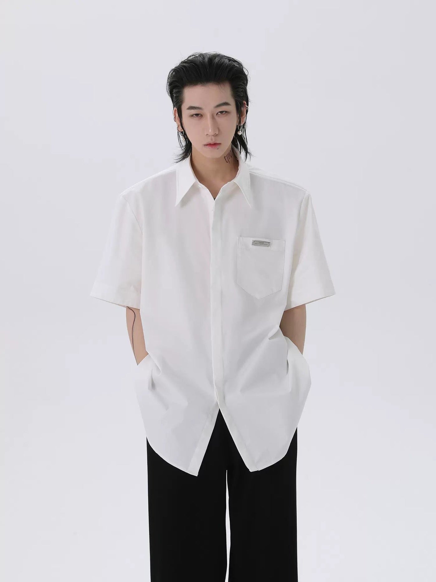 Minimal Silver Bar Shirt Korean Street Fashion Shirt By HARH Shop Online at OH Vault