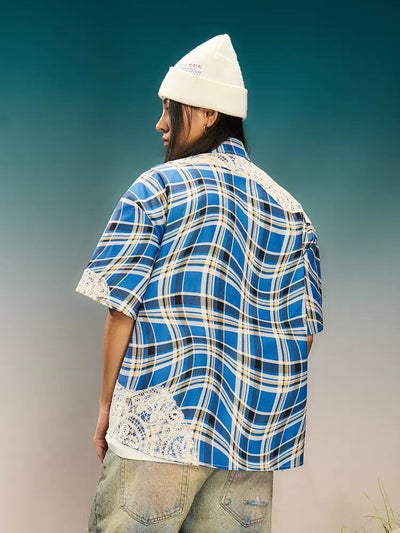 Swirling Plaid Laced Shirt Korean Street Fashion Shirt By Yad Crew Shop Online at OH Vault