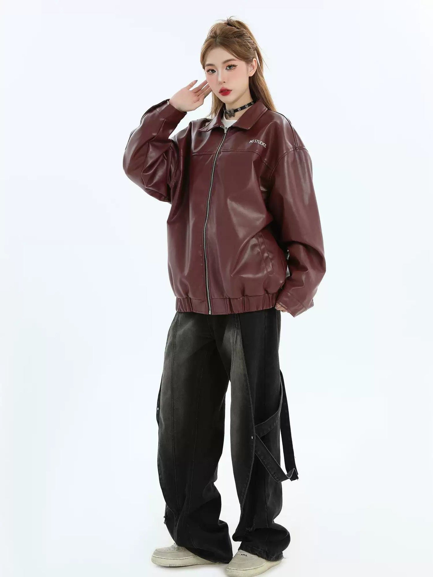 Plaid Reversible PU Leather Jacket Korean Street Fashion Jacket By INS Korea Shop Online at OH Vault