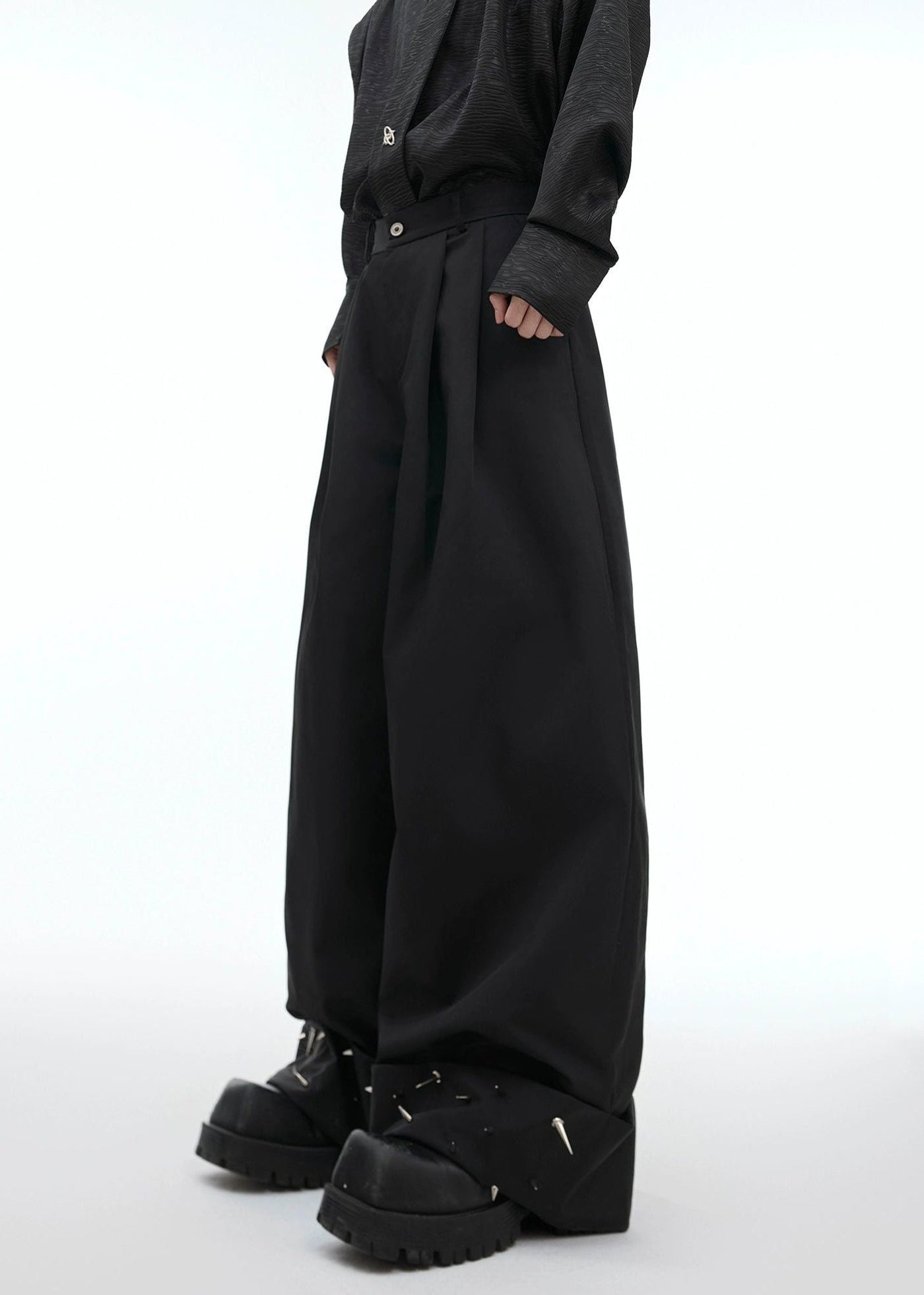 Rivet Stud Wide Leg Pants Korean Street Fashion Pants By Argue Culture Shop Online at OH Vault