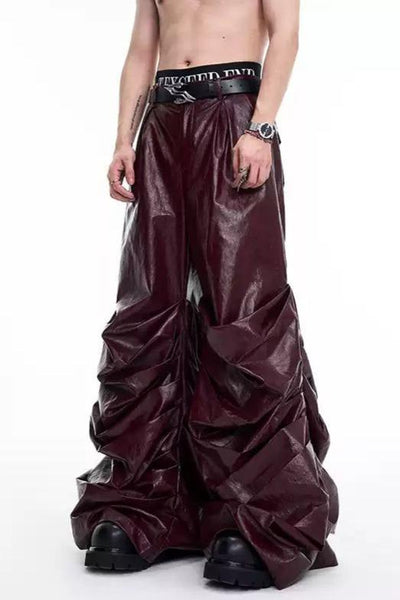 Drapey Baggy PU Leather Pants Korean Street Fashion Pants By Slim Black Shop Online at OH Vault