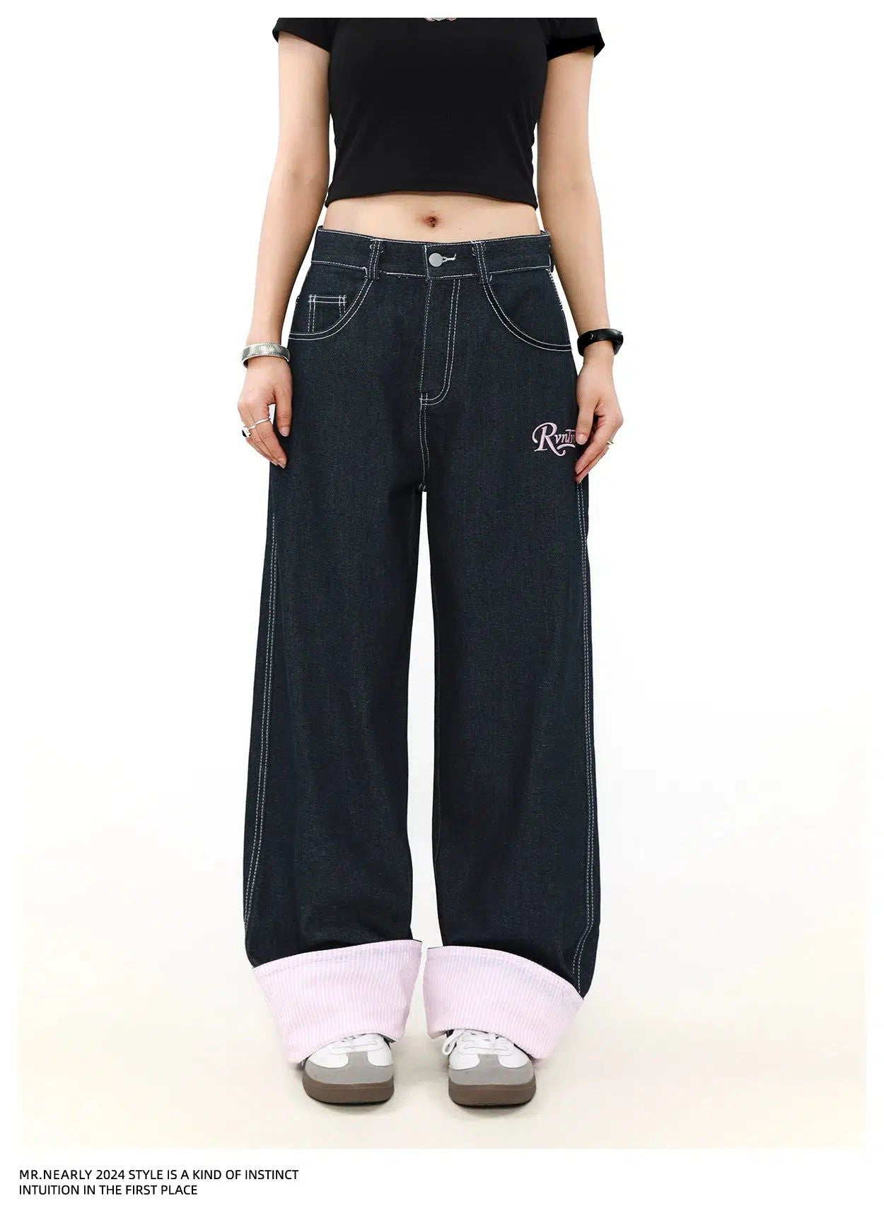 Folded Striped Jeans Korean Street Fashion Jeans By Mr Nearly Shop Online at OH Vault