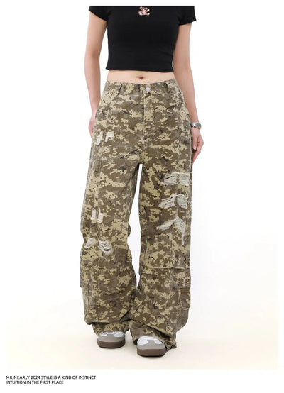 Ripped Hole Camouflage Cargo Pants Korean Street Fashion Pants By Mr Nearly Shop Online at OH Vault