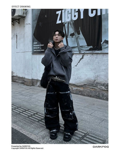 Hand-Painted Pleats Straight Pants Korean Street Fashion Pants By Dark Fog Shop Online at OH Vault