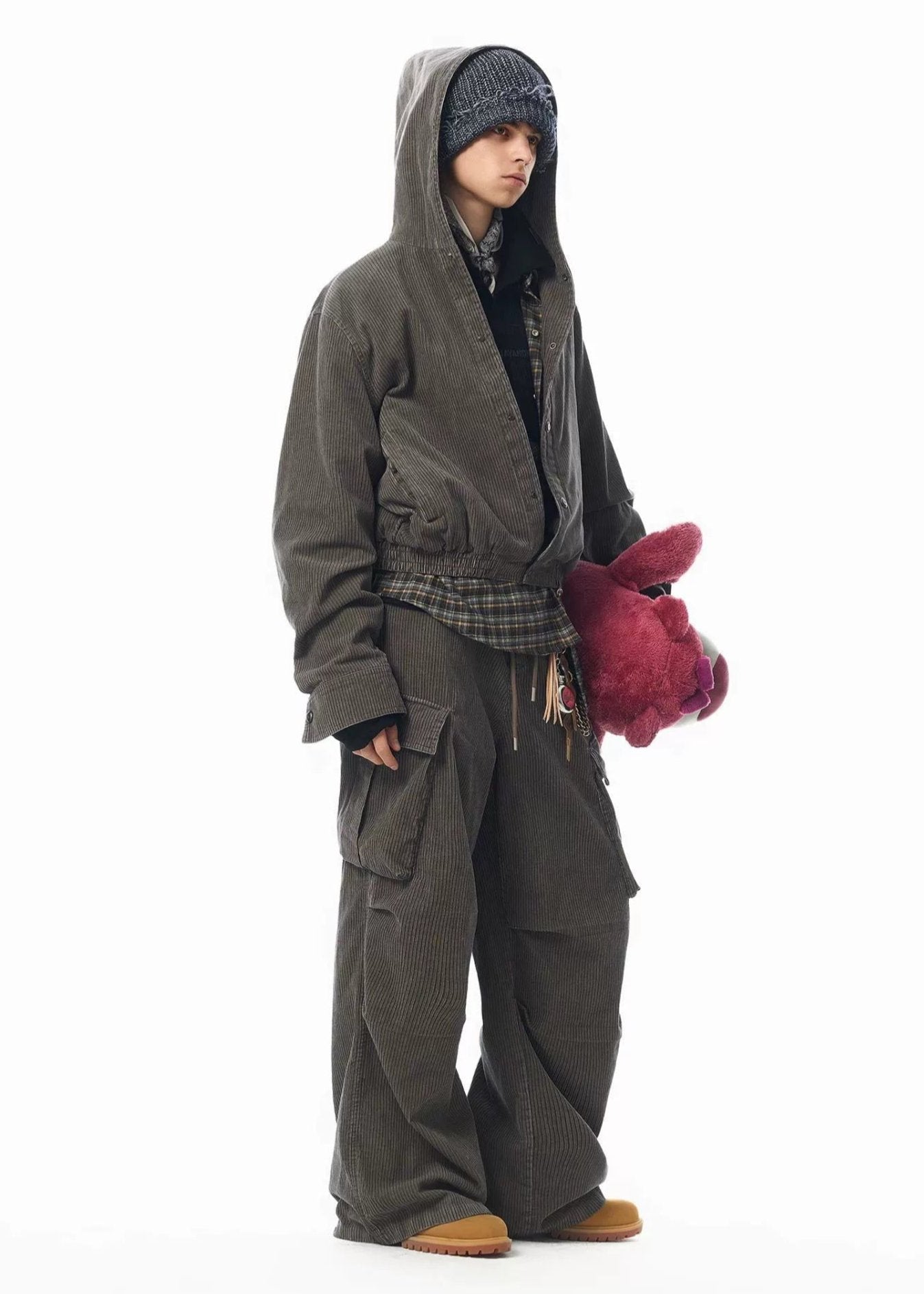 Corduroy Short Jacket & Cargo Pants Set Korean Street Fashion Clothing Set By JHYQ Shop Online at OH Vault