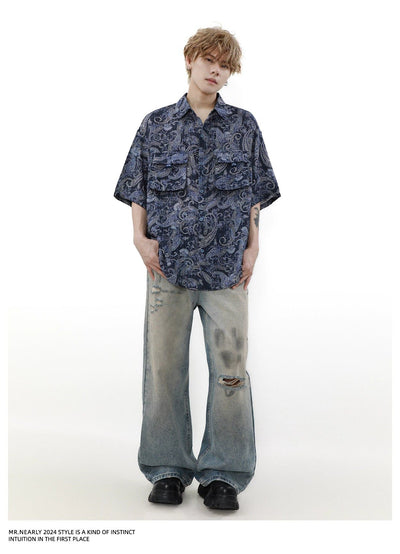 Cashew Flower Pattern Short Sleeve Shirt Korean Street Fashion Shirt By Mr Nearly Shop Online at OH Vault