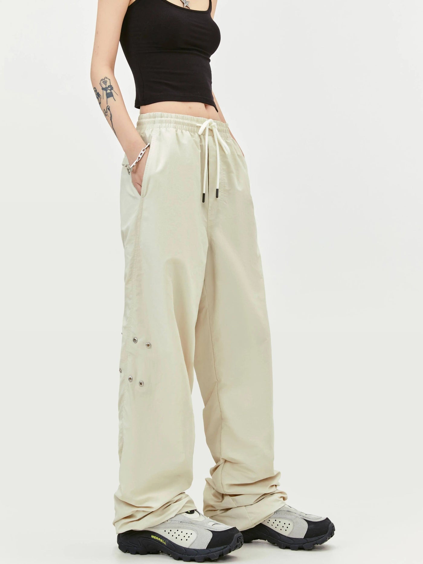 Drawstring Snap Button Pleated Pants Korean Street Fashion Pants By Made Extreme Shop Online at OH Vault