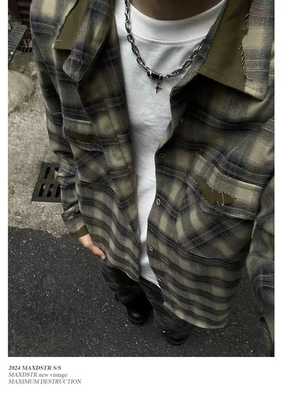 Patchwork Plaid Shirt Korean Street Fashion Shirt By MaxDstr Shop Online at OH Vault