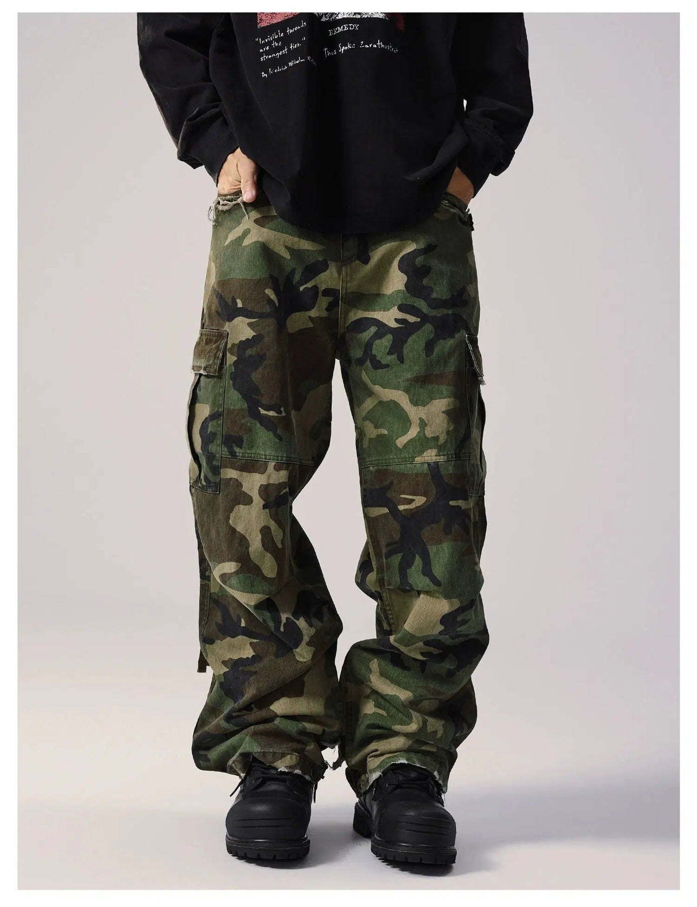 Distressed Camouflage Cargo Pants Korean Street Fashion Pants By Remedy Shop Online at OH Vault