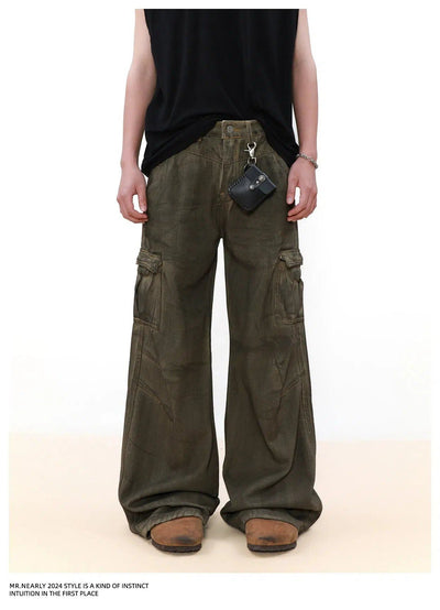 Charcoal Washed Wide Cargo Jeans Korean Street Fashion Jeans By Mr Nearly Shop Online at OH Vault