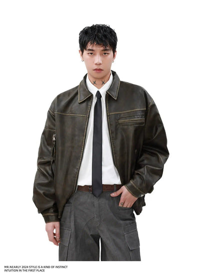 Classic Motorcycle PU Leather Jacket Korean Street Fashion Jacket By Mr Nearly Shop Online at OH Vault