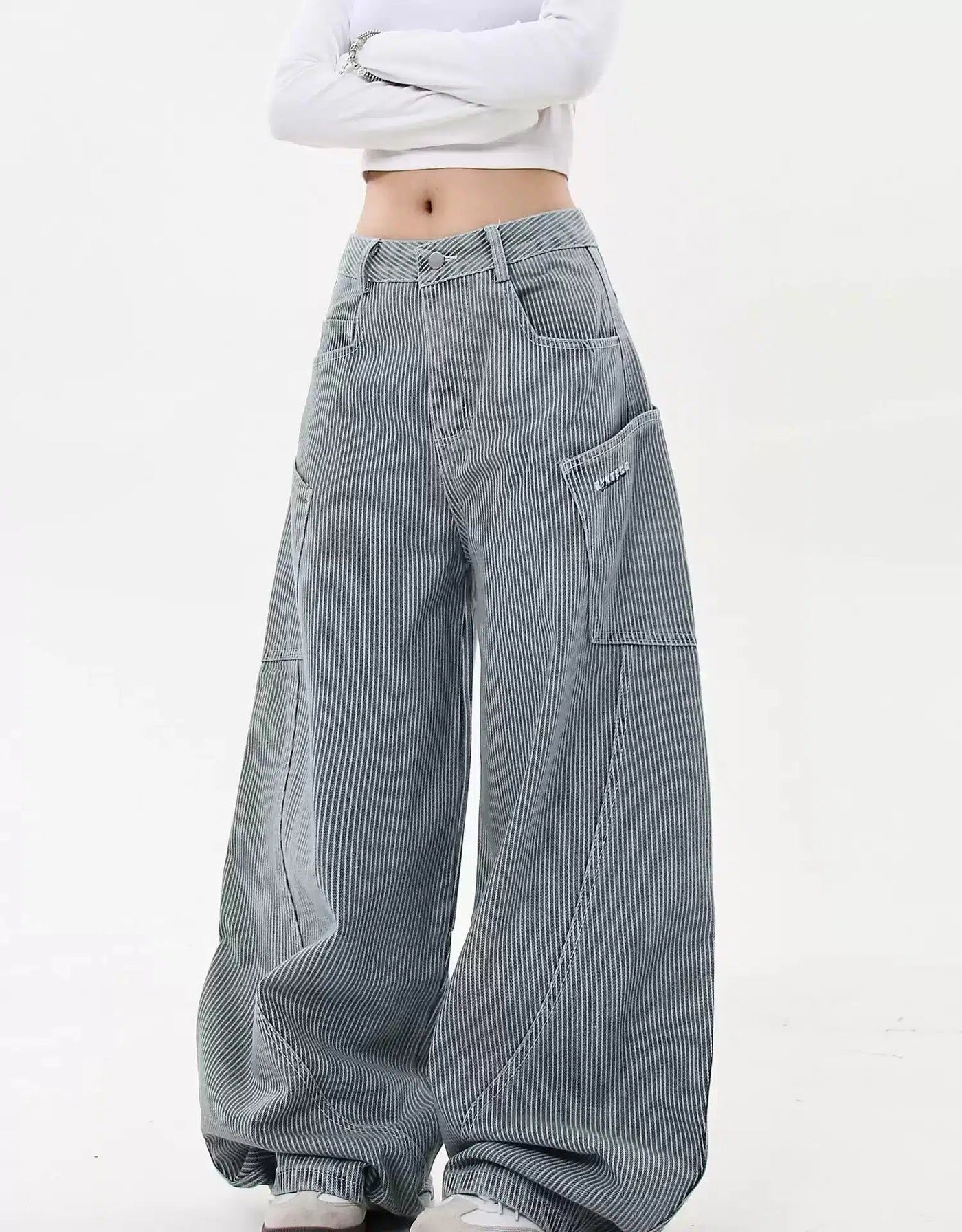 Striped Scimitar Wide Leg Jeans Korean Street Fashion Jeans By Blacklists Shop Online at OH Vault