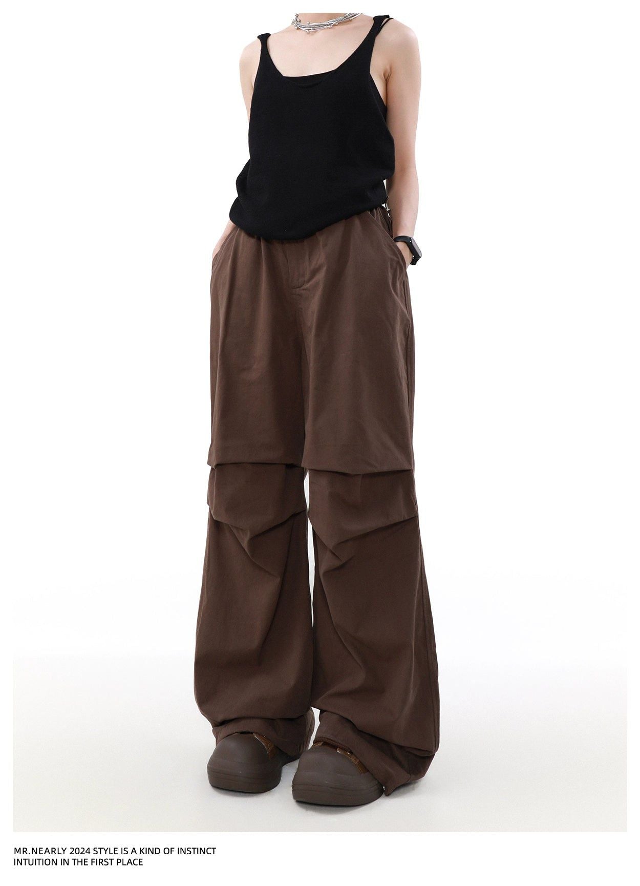 Slant Pocket Pleated Parachute Pants Korean Street Fashion Pants By Mr Nearly Shop Online at OH Vault