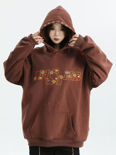 Embroidered Logo Lined Hoodie Korean Street Fashion Hoodie By INS Korea Shop Online at OH Vault