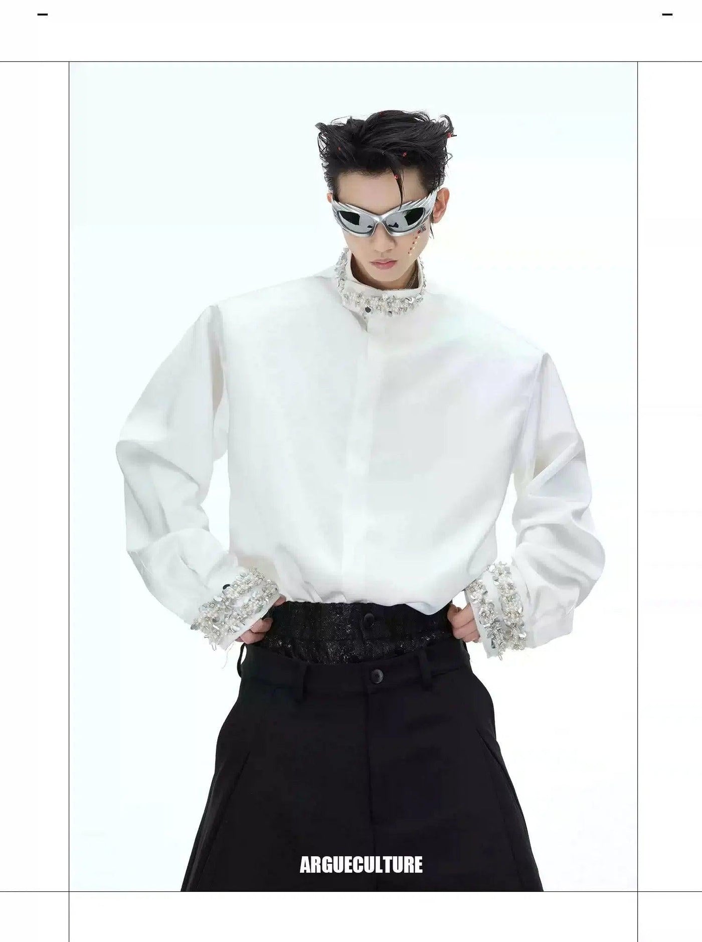 Pearl Details Satin Shirt Korean Street Fashion Shirt By Argue Culture Shop Online at OH Vault