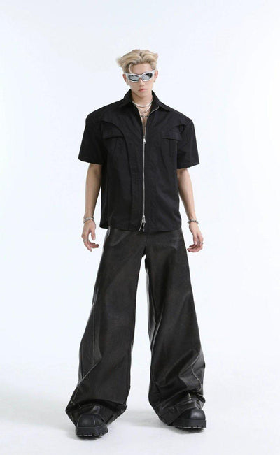 Structured Lines Boxy Zipped Shirt Korean Street Fashion Shirt By Turn Tide Shop Online at OH Vault