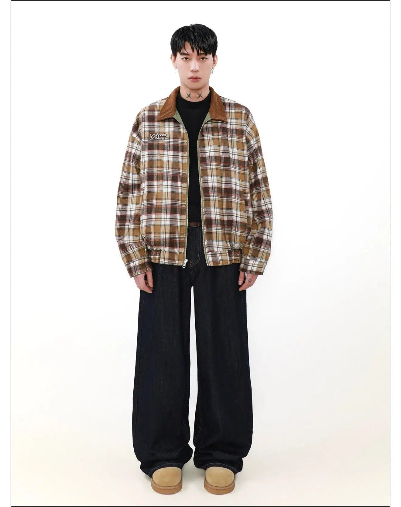 Collared Plaid Reversible Jacket Korean Street Fashion Jacket By Mr Nearly Shop Online at OH Vault