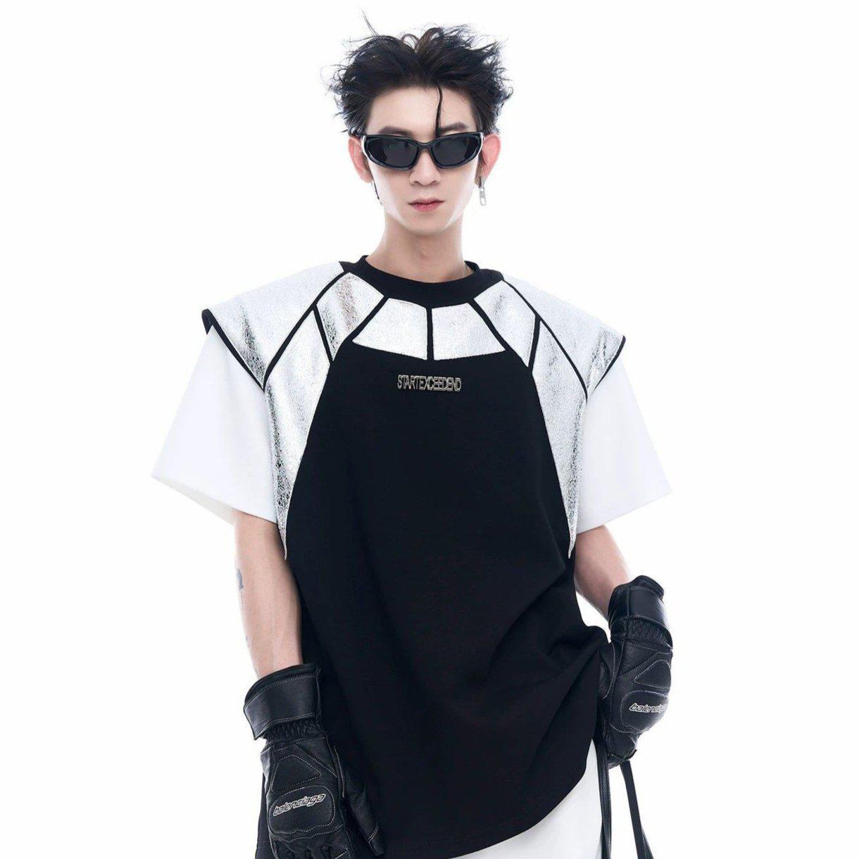 Structured & Spliced Shoulder Pad T-Shirt Korean Street Fashion T-Shirt By Slim Black Shop Online at OH Vault