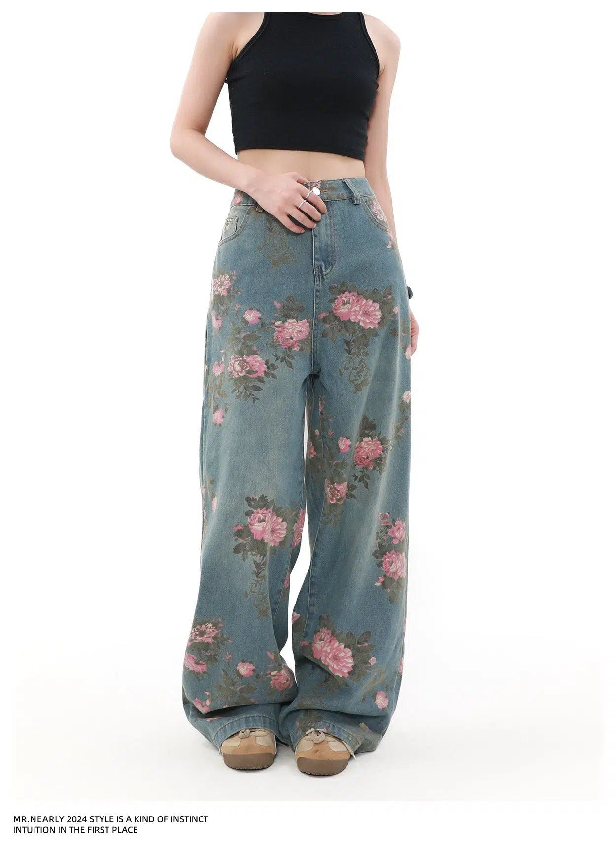 Washed Floral Full-Print Jeans Korean Street Fashion Jeans By Mr Nearly Shop Online at OH Vault