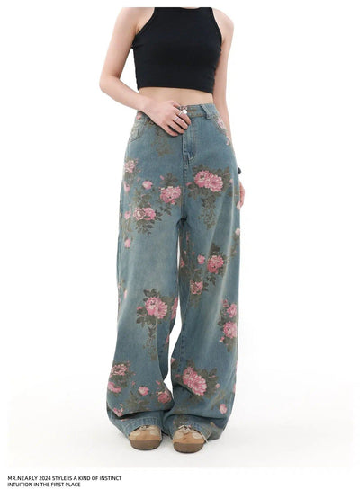 Washed Floral Full-Print Jeans Korean Street Fashion Jeans By Mr Nearly Shop Online at OH Vault