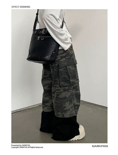 Faded Camo Cargo Denim Shorts Korean Street Fashion Shorts By Dark Fog Shop Online at OH Vault