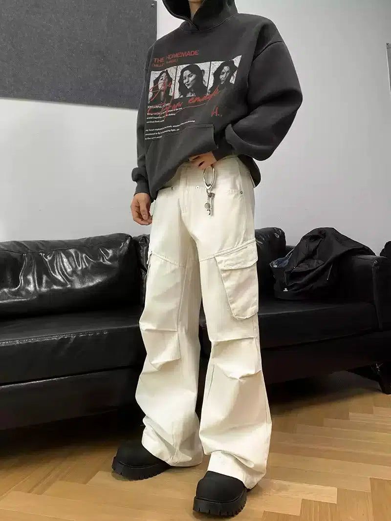 Knee-Pleated Bootcut Cargo Pants Korean Street Fashion Pants By Poikilotherm Shop Online at OH Vault