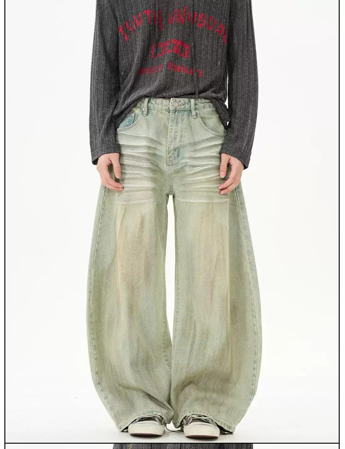 Mud Washed Loose Scimitar Jeans Korean Street Fashion Jeans By 77Flight Shop Online at OH Vault