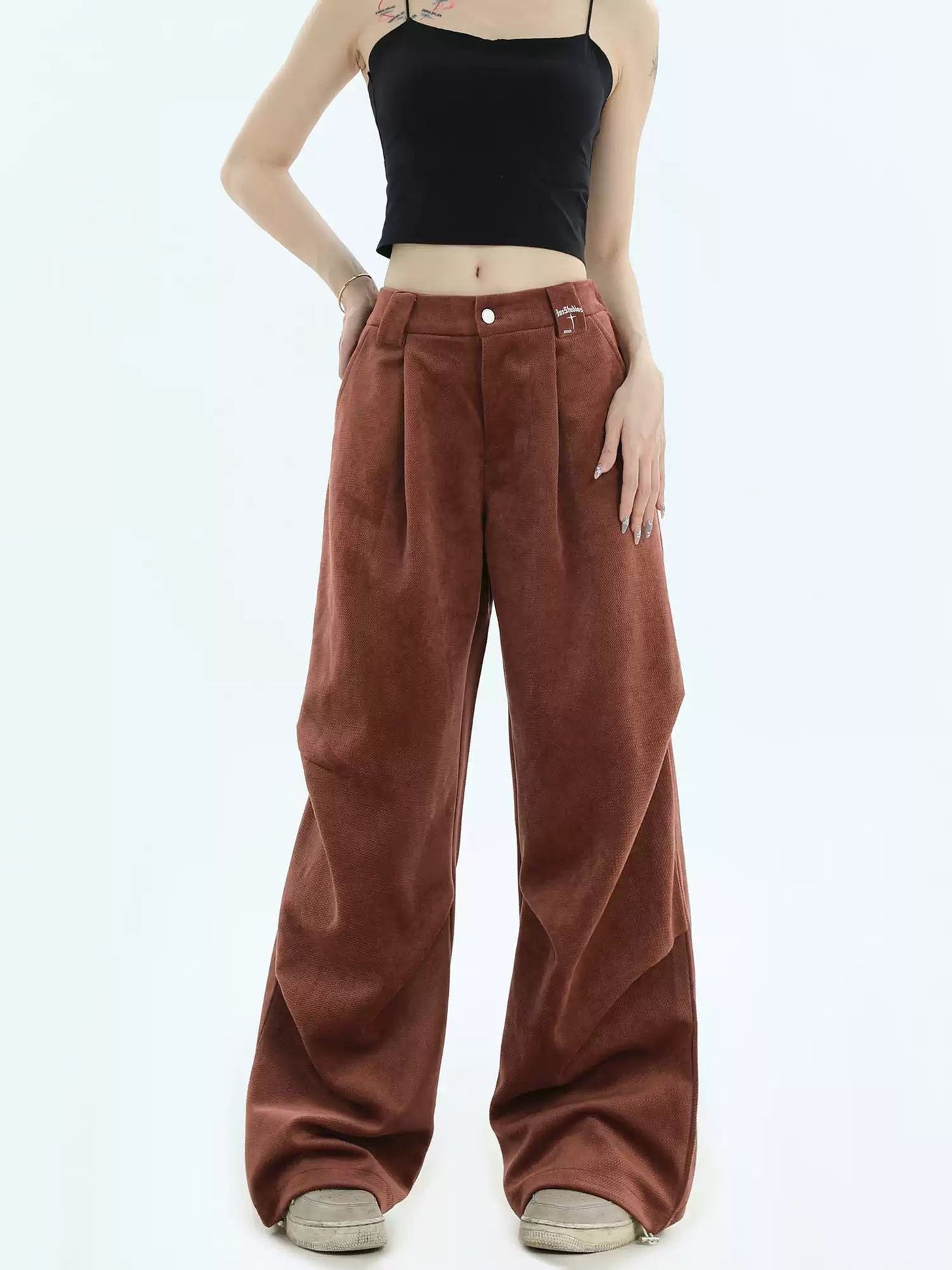 Textured & Pleated Straight Pants Korean Street Fashion Pants By INS Korea Shop Online at OH Vault