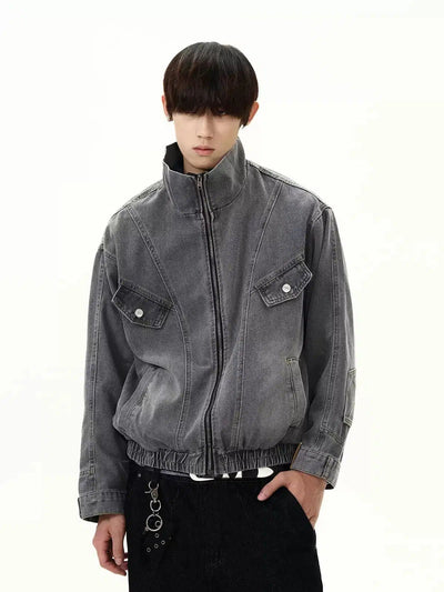 Washed Structured Zipped Denim Jacket Korean Street Fashion Jacket By A PUEE Shop Online at OH Vault