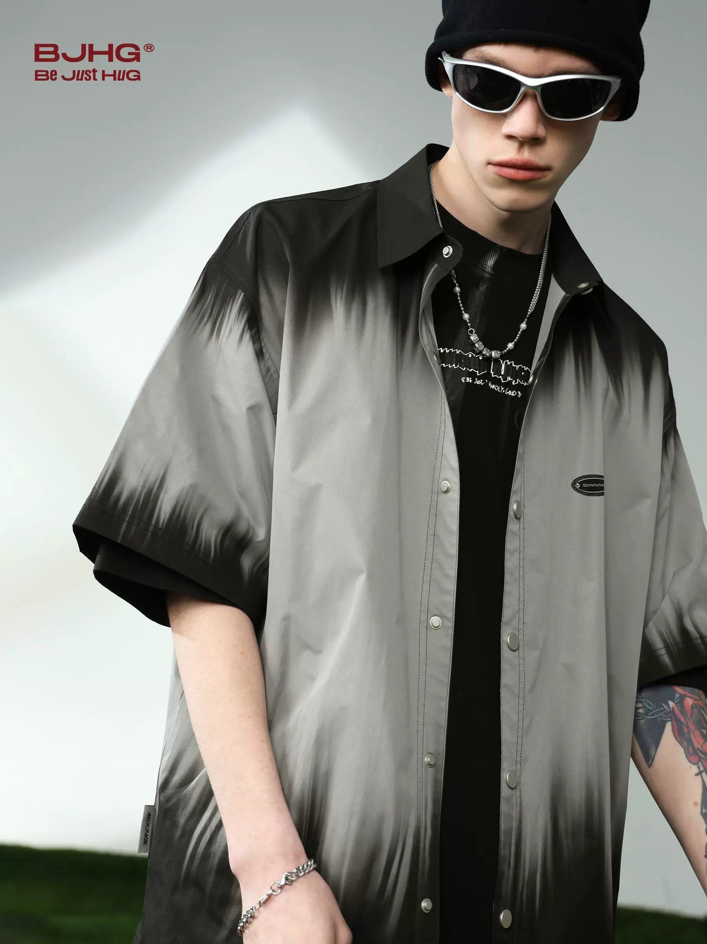 Spliced Duotone Detail Shirt Korean Street Fashion Shirt By BE Just Hug Shop Online at OH Vault