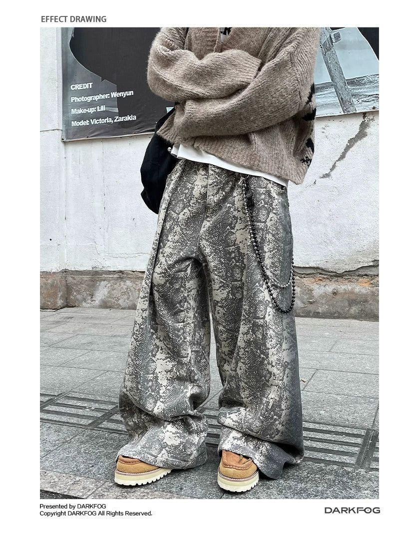 Snake Pattern Loose Fit Pants Korean Street Fashion Pants By Dark Fog Shop Online at OH Vault