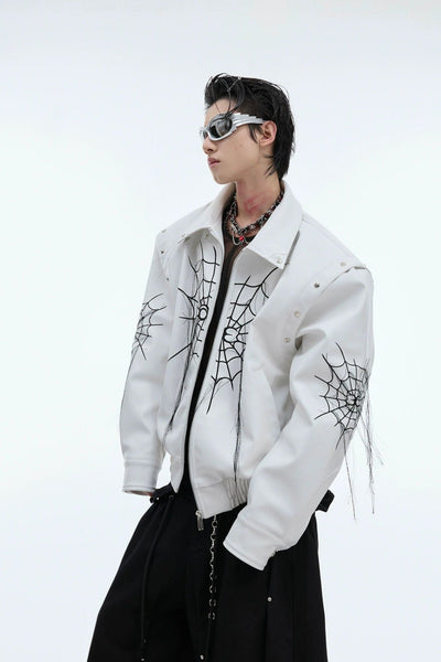 Web Tassel Rivet PU Leather Jacket Korean Street Fashion Jacket By Argue Culture Shop Online at OH Vault